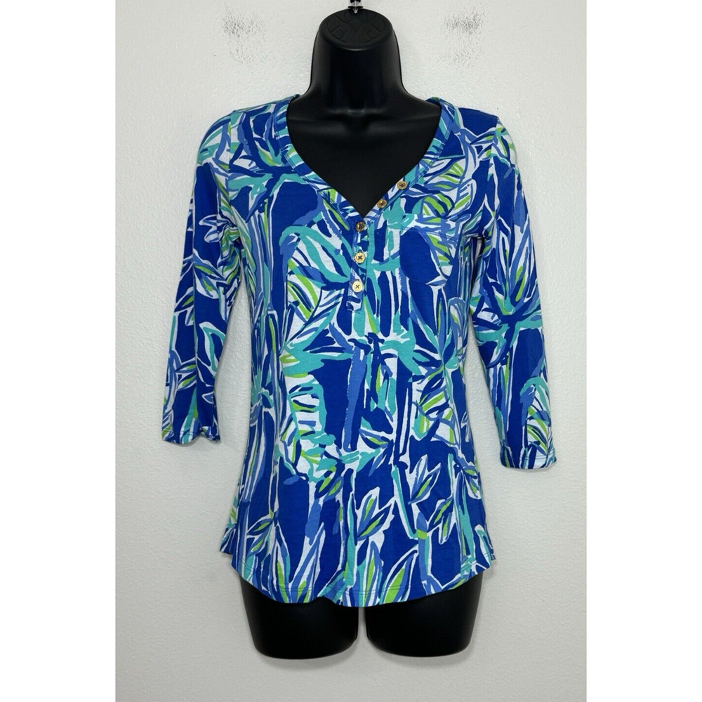 Lilly Pulitzer Blue Crush Bamboo Palmetto Top XXS Shirt Preppy Beach NWOT‎ - Picture 2 of 11